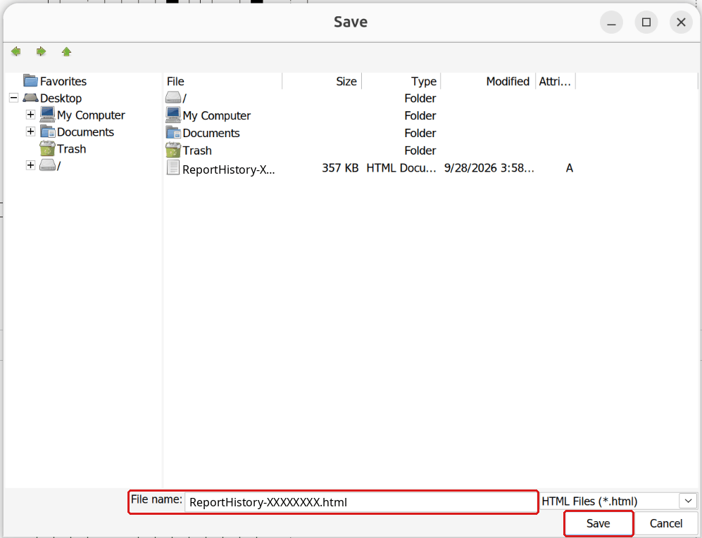 Report file save dialog